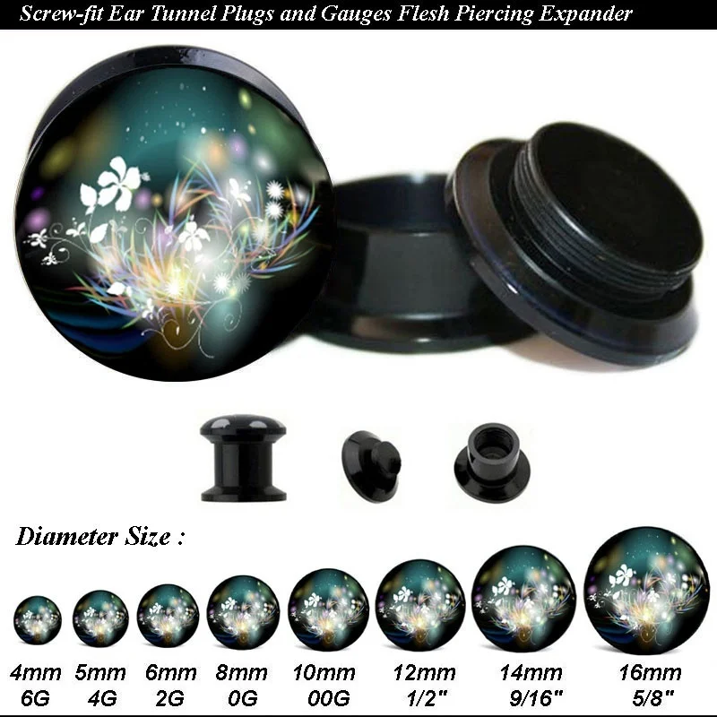 1 Pair Acrylic Beautiful Flower Ear Tunnels and Plugs Gauges Flesh Body