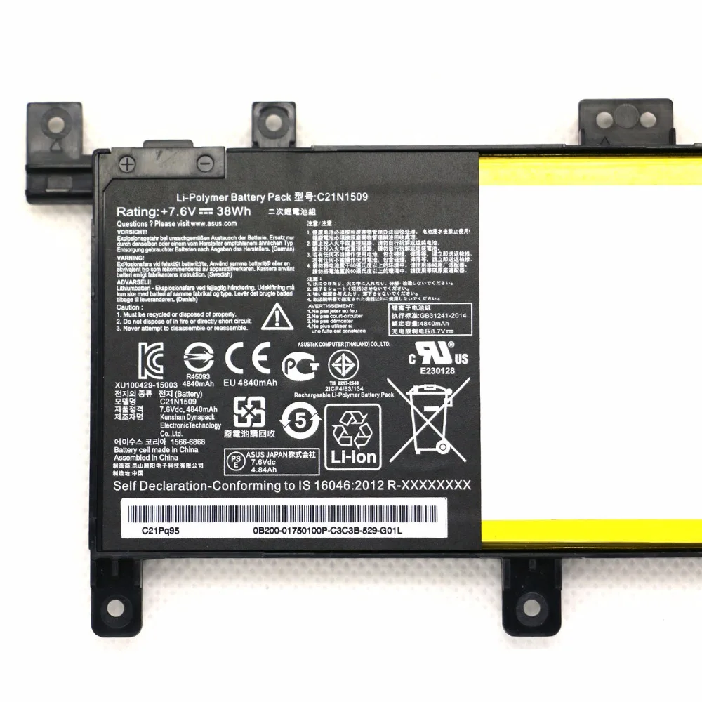 7.6V 38Wh 4840mAh C21N1509 Slim Laptop Battery for ASUS VivoBook X556UQ X556UA X556UB X556UF X556UQ X556UR X556UV Notebook 7.6V 38Wh 4840mAh C21N1509 Slim Laptop Battery for ASUS VivoBook X556UQ X556UA X556UB X556UF X556UQ X556UR X556UV Notebook