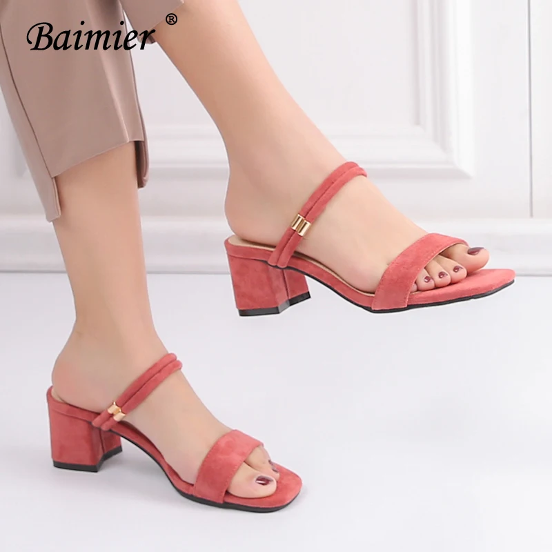 

Baimier Summer Women Sandals Suede Slippers Casual Open Toe Women Flips Flops Med Heel 5CM Women Shoes Beach Holiday Shoes