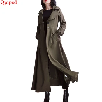 

Long trench coat female 2018 spring autumn fashion temperament slim windbreakers womens solid overcoat ladies outwear women coat