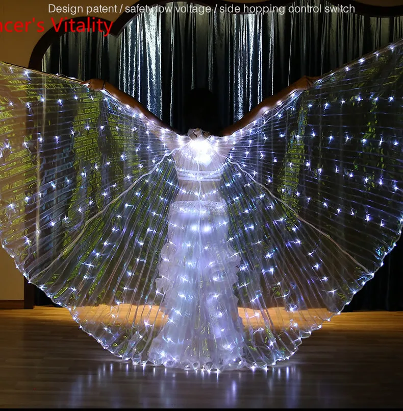 Для девочек танец живота крыло светодиодный Ангел Isis костюмы на Хэллоуин Подставки для фотографий сценическое шоу Бесплатная доставка