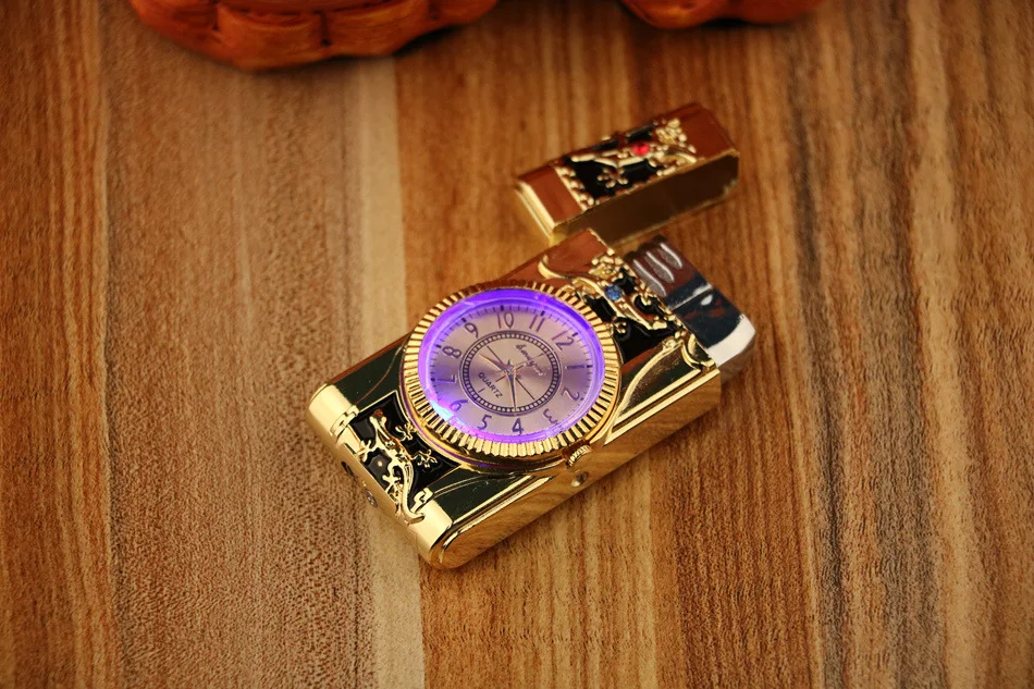 Gecko моделирование часы кварцевые Зажигалка компактный бутан Jet фонарь сигарета сигары прямой огонь Зажигалка без газа для мужчин подарок