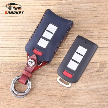 

DANDKEY 4 Buttons Genuine Leather Protector Key Case Fob For Mitsubishi Lancer EX ASX Outlander Pajero Fob Key Case