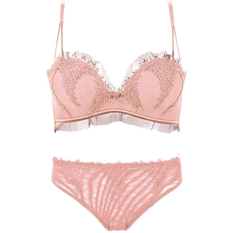 

Lace, Japan and Korea Embroidered maiden Underwear gathered Thickening of small chest Adjustable bra Netting sexy Wireless