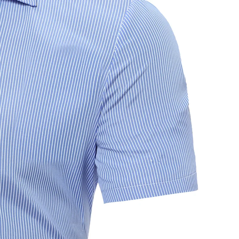 Классическая мужская рубашка в синюю полоску,, брендовая, дышащая, облегающая, короткий рукав, мужские рубашки, деловые, повседневные, Chemise Homme