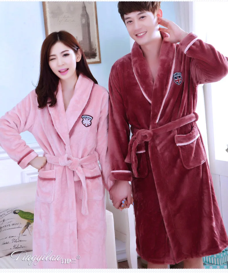 Lady Coral Fleece Bathrobes Women's Winter Flannel Pajamas Adult Men's Winter Warm Sleep Robe Coral Fleece Couples Homwear D2090