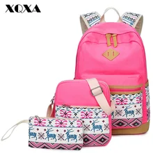 XQXA Druck Leinwand frauen Rucksack Teenager Schultasche für Mädchen Back Pack 3 Sätze Rosa Casual Daypack für Frauen Mochila