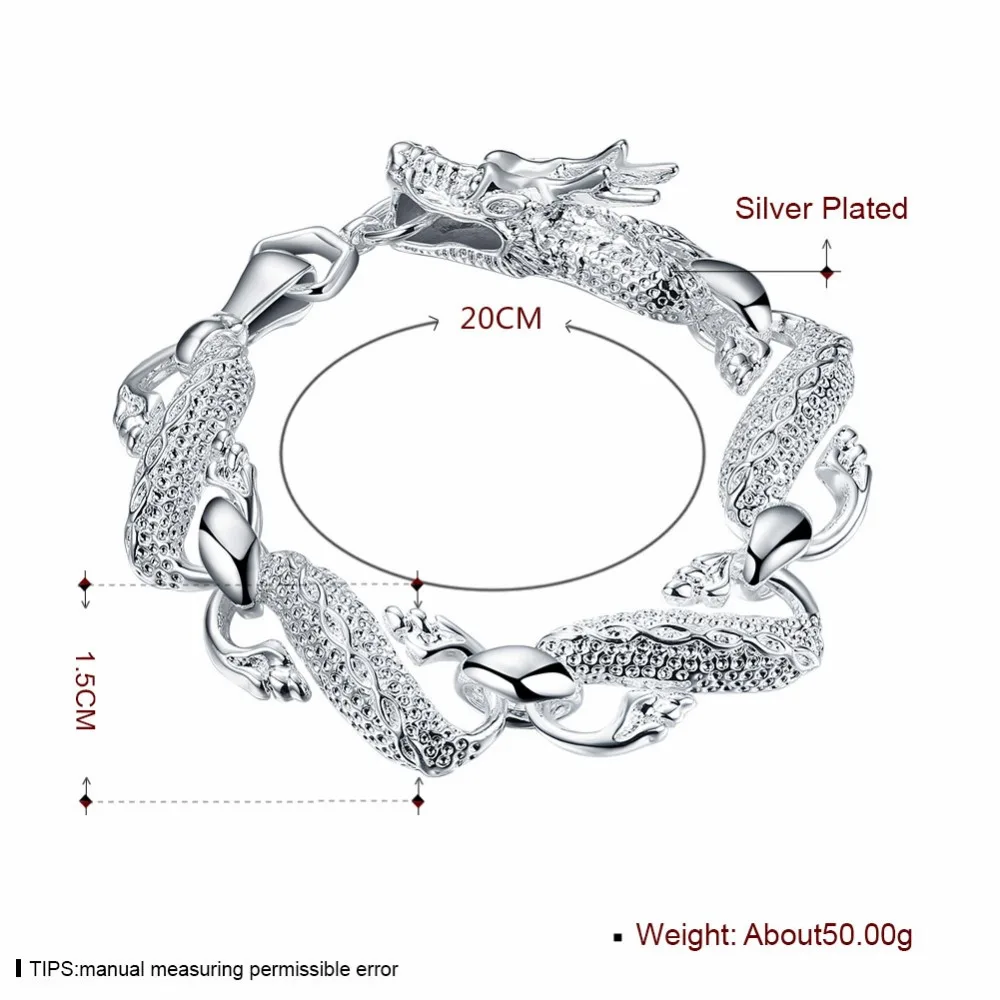 925 Ювелирный серебряный браслет изящный модный браслет высшего качества белый дракон Мужской Белый Дракон Серебряный браслет 20 см для женщин и мужчин