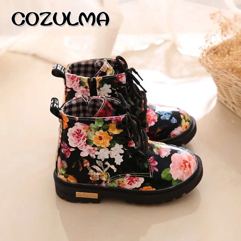 2018 Baby Winter Boots with Fur Plush Kids Flower Fashion Martin Boots Baby Boys Girls Snow Boots Baby Toddler Sport Sneakers
