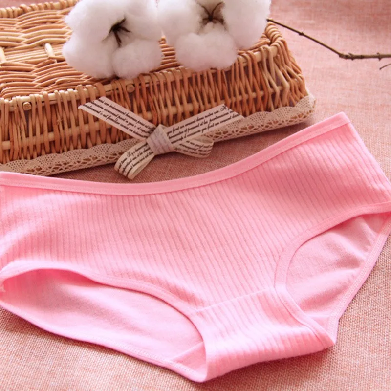 

Candy Color Rib Elastic Panties Women Low Waist Solid Briefs Korean Cotton Breathable Comfort Ladies Underwear Thread Panties