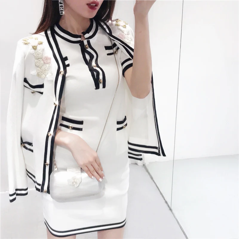 

Amolapha Women Knit Coats Dress Sets Solid Long Sleeve Single Breasted Pockets Autumn Winter Clothing Suits for Woman