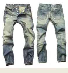 Известный бренд модные дизайнерские джинсы для мужчин прямые синий цвет печатных s джинсы для женщин рваные джинсы, 100% хлоп