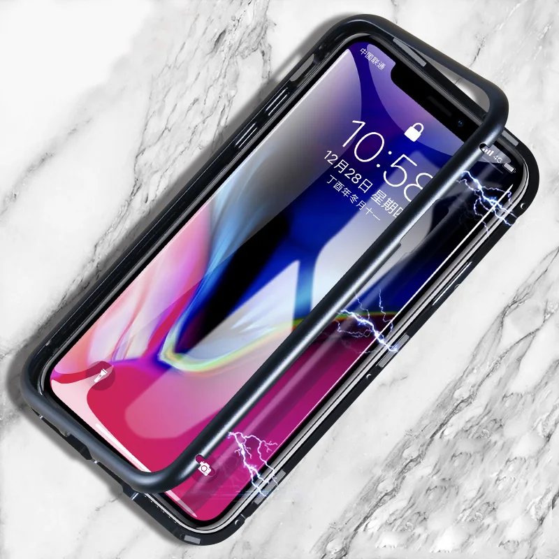 Популярный металлический магнитный чехол для iPhone XR XS MAX X 8 Plus 7 10, чехол из закаленного стекла с магнитом для iPhone 7, 6, 6 s Plus, чехол