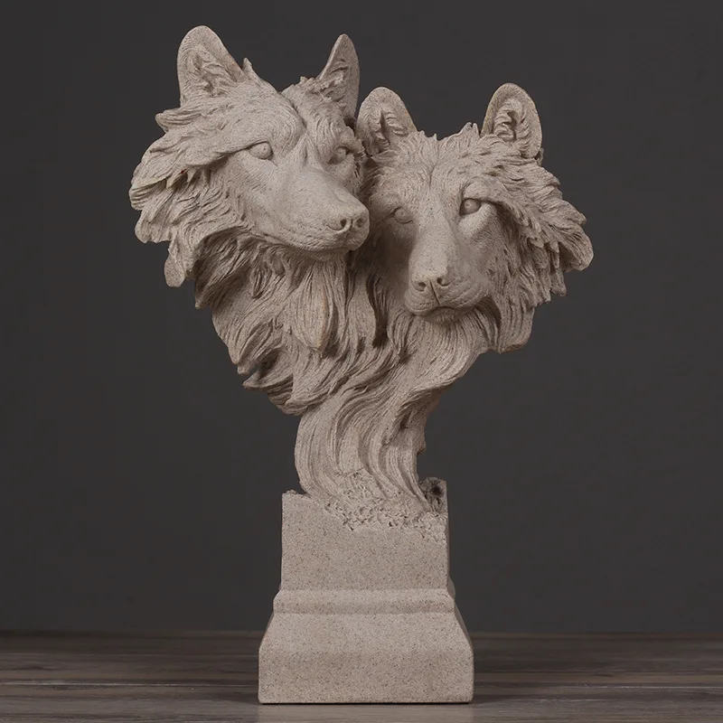 الإبداعية الديكور المزدوج رؤساء الذئب النحت الحيوان شكل غرفة المعيشة خزانة حامل تلفاز الحجر الرملي الحرف الفقرة كازا ديكور L3325