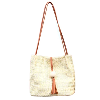 

Women Summer Large Capacity Eco-friendly Straw Braid Shoulder Bag Handbag Casual Vintage Vacation Bucket Reusable Beach Girls