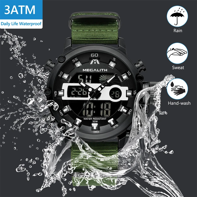 Cena MEGALITH moda mężczyzna zegarka mężczyzna świecenia wodoodporny zegarek kwarcowy mężczyźni Top marka luksusowe zegarki sportowe LED zegar cyfrowy Relogio Masculino