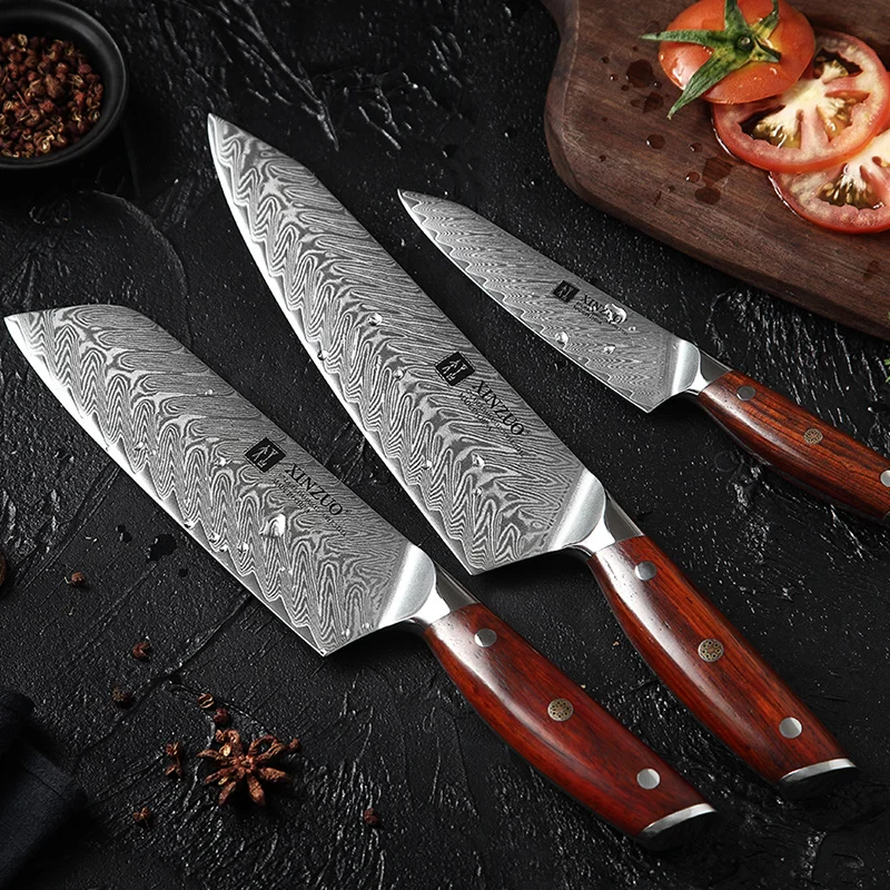 XINZUO 3 шт. наборы кухонных ножей VG10 Дамасская сталь Santoku кухонные ножи шеф-повара острый Кливер ножи для нарезки подарок нож инструменты