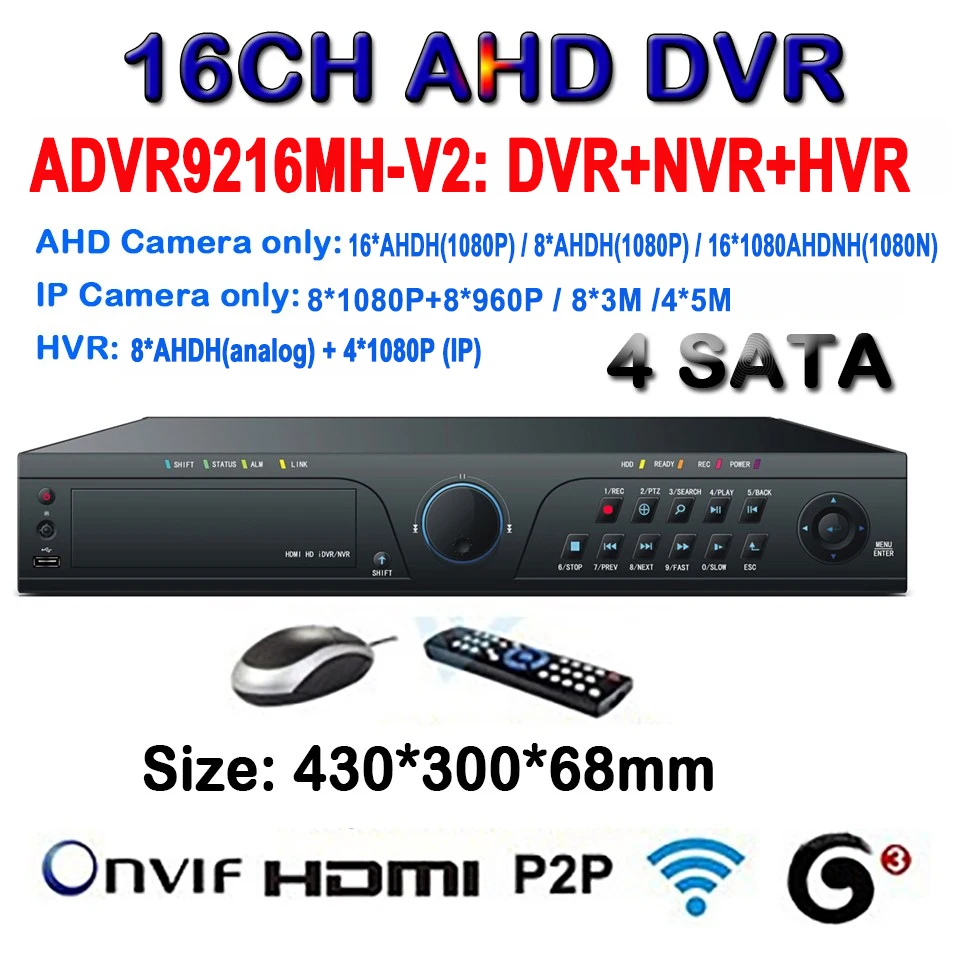 

CCTV Security 16CH AHD DVR 1080P Real Time AHDM/ AHDL Network Monitor 4Ch Playback DVR Recorder Max to 16TB P2P/CMS With Hi3531