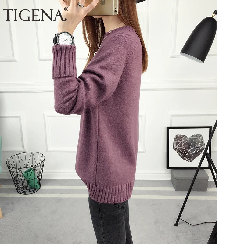 Женский вязаный свитер TIGENA повседневный трикотажный на осень и зиму 2019|knit sweater