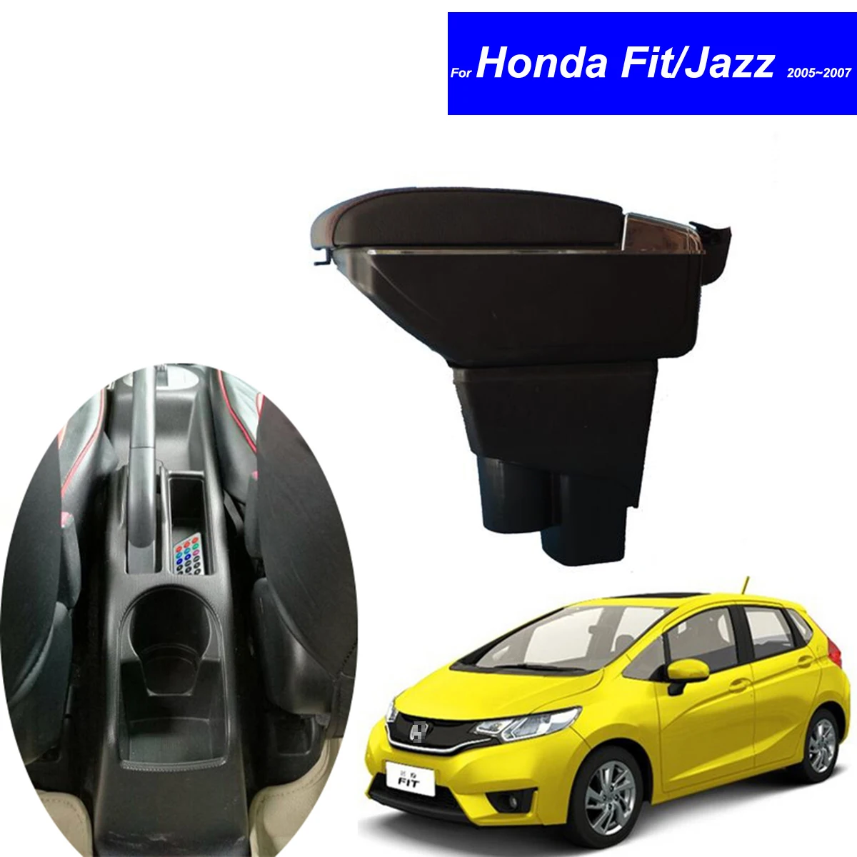 Leather Car Center Console Armrest Box for Honda Fit Jazz Hatchback