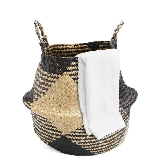 Laundry Basket 36x38cm Black Natural Rattan Flower Vase Laundry Basket 36x38cm Black Natural Rattan Flower Vase Planter Nursery Pots Belly Straw Toys