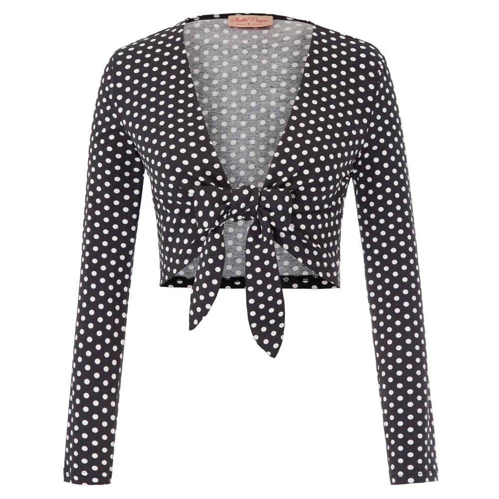 

Women Long Sleeve V-Neck Tie Front Cardigan Bolero Shrug Cotton Cropped Top Coat