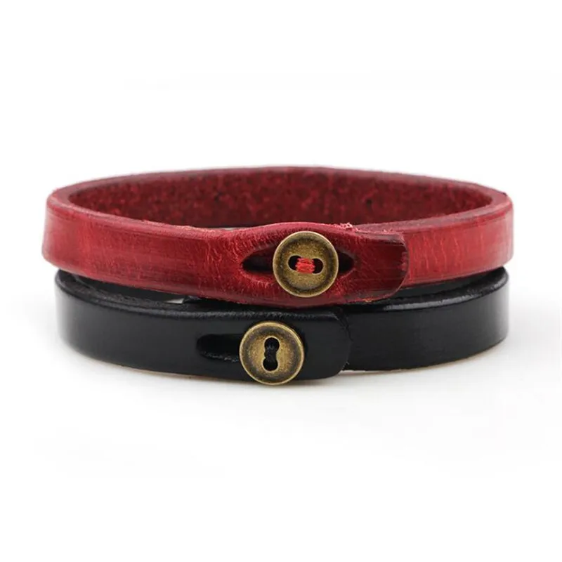 

Punk Style Genuine Cow Leather Bracelets Strap Adjustable Bangle Vintage Copper Button Bracelet Women Men Pulsera Jewelry