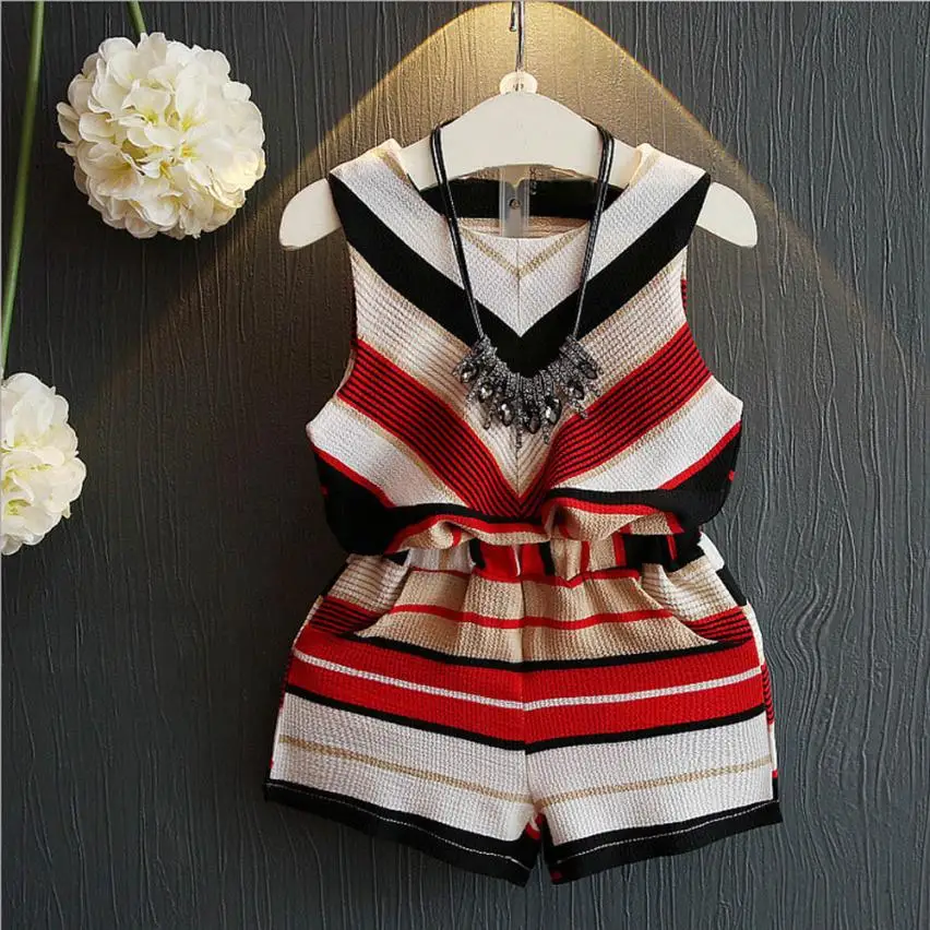 

Infant Girls Sports Suit Toddler Girls Clothing Set Toddler Kids Baby Girls Stripe Vest Shirt Tops+Shorts Pants Outfit Clothes
