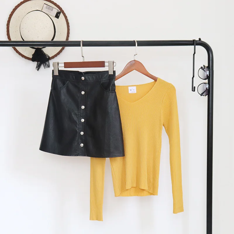 

Mooirue Korean Mini Skirts 2019 Autumn A Line Button Harajuku Streetwear Casual Vintage Pu Solid Pockets Short Skirts Women