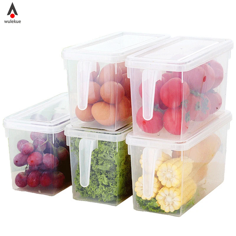 

WULEKUE Plastic Refrigerator Storage Box With Handle Vegetable Fruit Food Crisper Storage Container Boxes Kitchen Organizer