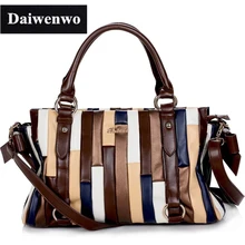 J24 Patchwork Stripe Handcrafted Brand Women Pu Leather Crossbody Bag Handbag Vintage Shoulder Bag Ladies Tote Messenger Bags