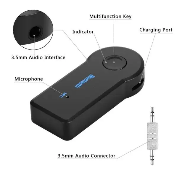 200 шт./лот Универсальный 3,5 мм беспроводной Bluetooth AUX аудио музыкальный приемник адаптер громкой связи с микрофоном для телефона Высокое качество