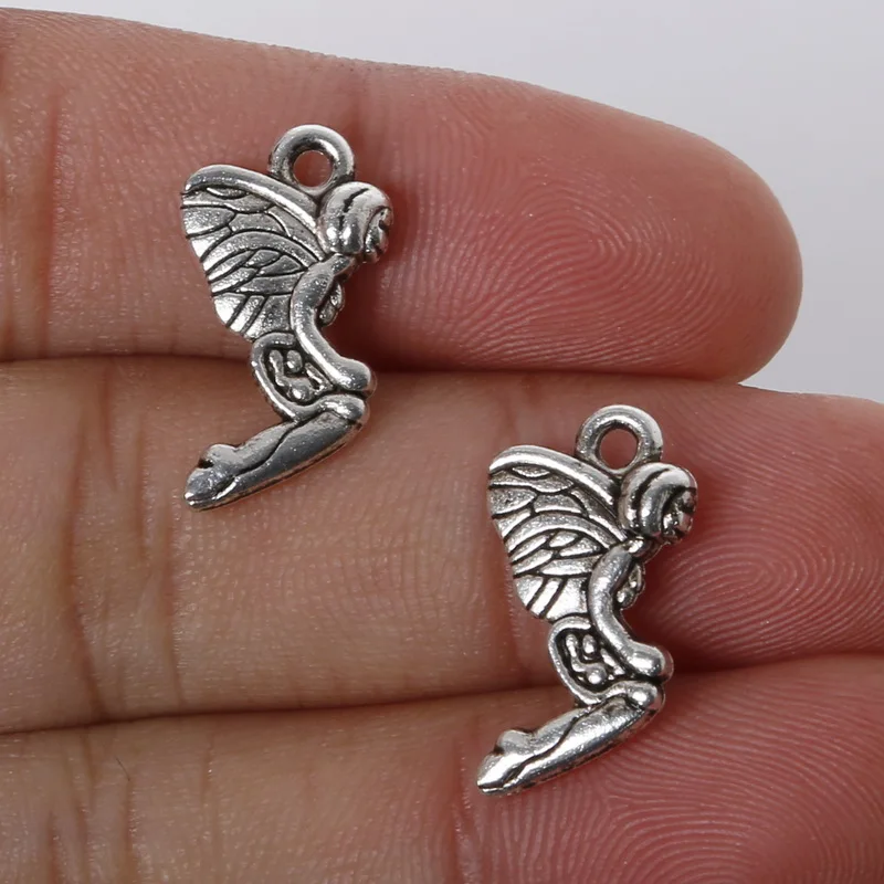

Hot 10pcs 10x20mm Zinc Alloy Antique Silver Butterfly Fairy Spirit Elves DIY Charms Pendants For Jewelry Women Gril Gifts