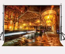 7x5ft da Rua da Cidade de Visão Noturna Estacionamento Táxis Luz Brilhante Rua Fundo Fotografia Pano de Fundo