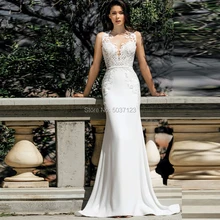 Свадебные платья с русалочкой Vestido De Noiva атласное без рукавов с кружевным орнаментом Кнопка иллюзия свадебное платье сделано