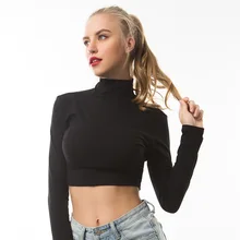 T008 Сексуальная футболка Женская водолазка с длинным рукавом Повседневный тонкий укороченный топ с открытыми плечами рубашка облегающая Клубная одежда короткий топ