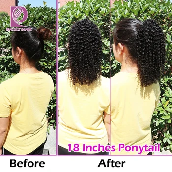 Racily Hair Afro Kinky Curly Ponytail Human Hair Remy Brazilian Drawstring Ponytail 1 Piece Clip In Hair Extensions 1B Pony Tail 6