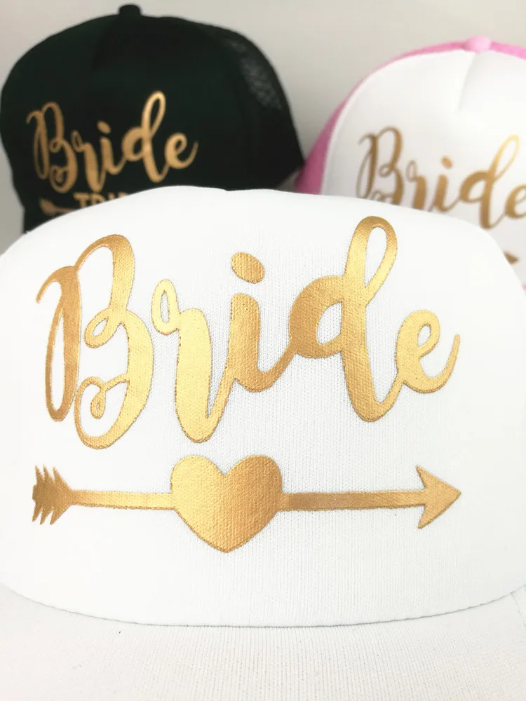 C&Fung BRIDE TRIBE trucker hats Bachelorette Snapback Cap Team Bride Neon gold letter Arrow design mesh baseball hat caps custom baseball caps