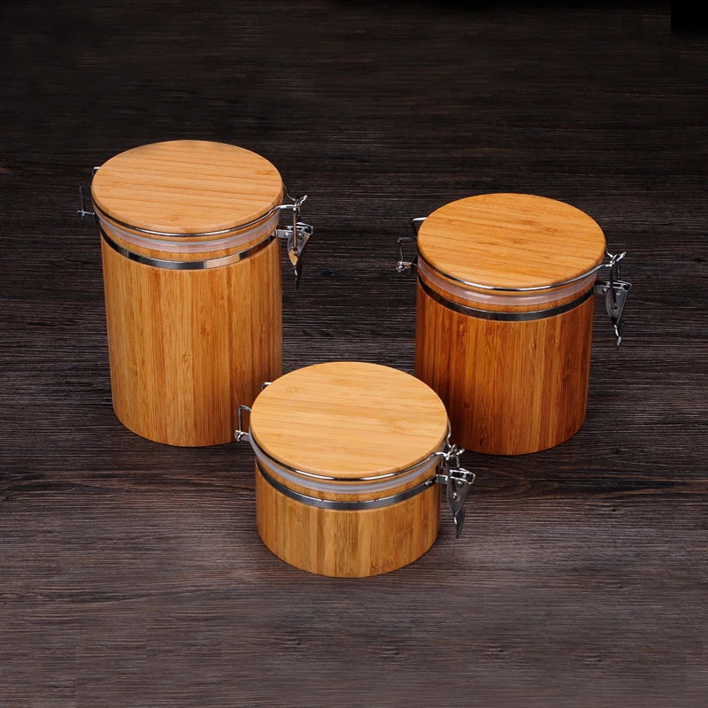 

Bamboo Kitchen Storage Jar Bottle With Hinged Cork Lid Cover Sealed For Coffee Tea Spice Box Seal Pot Candy Container Airtight