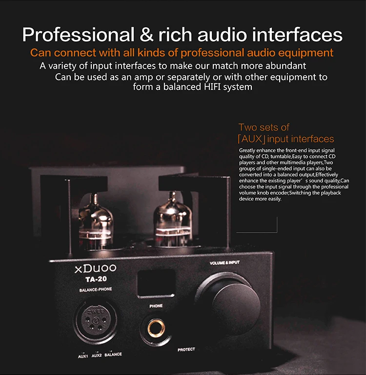 XDUOO TA-20 HIFI высокая производительность сбалансированная Классическая 12Au7 трубка стерео аудио усилитель для наушников с XLR AUX