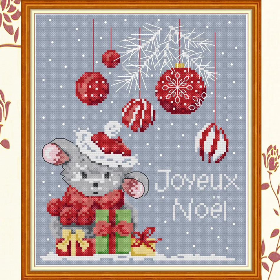 Joy Sunday, Рождественская мышь, Набор для вышивания крестиком, Набор для вышивания ткани с принтом, рукоделие, рождественский стиль, вышивка крестиком