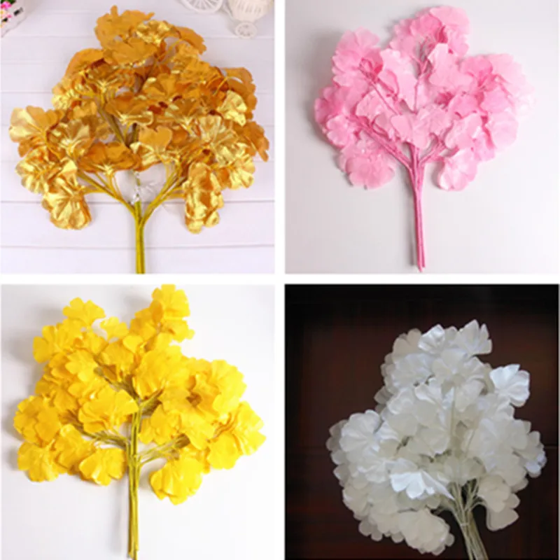 

Hot Sale 12pcs/bag Ginkgo Biloba Tree Leaf Leaves Artificial Silk Flower Branch For Wedding Home Office DIY Decoration