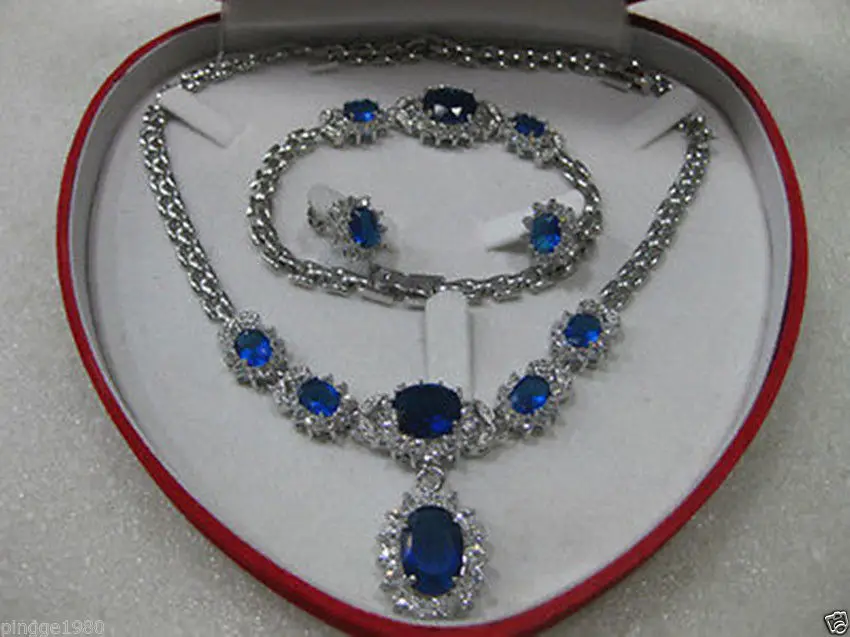 

Hot sale Pretty women's jewelry blue sapphire necklace bracelet ring
