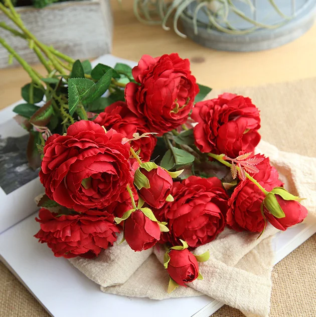 3 головки искусственных шелковых роз, свадебный букет, европейские розы, украшение дома, декор для свадебной вечеринки