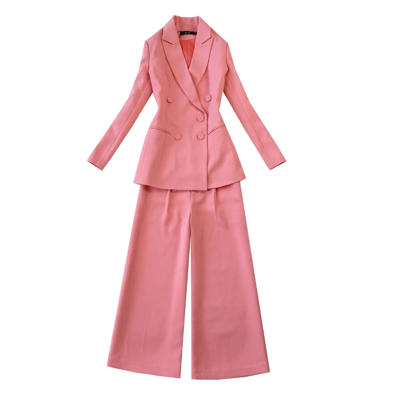 Женский весенний и осенний темперамент костюм костюмы розовый костюм+ Прямые брюки костюм/комплект из двух предметов TB535 - Цвет: 1