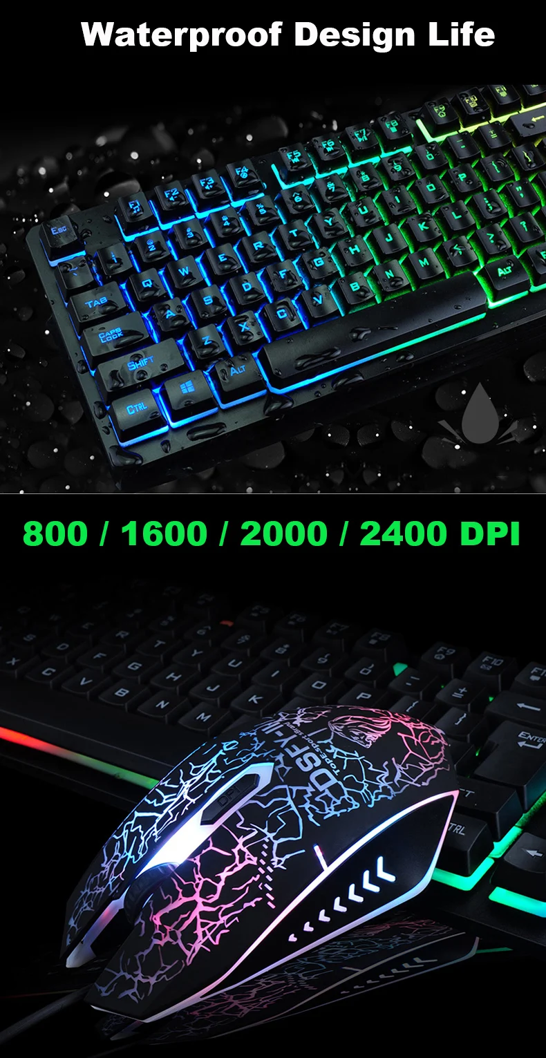 K-13 Usb проводной Радуга подсветкой мультимедиа эргономичный Gaming Keyboard + 2400 Точек на дюйм Pro Gaming Мышь комплекты + Мышь Pad подарок