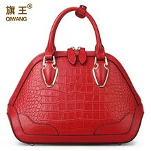 famous brands QIWANG Genuine leather bag top quality women bags fashion handbags shoulder messgnger Red dark green shell bag