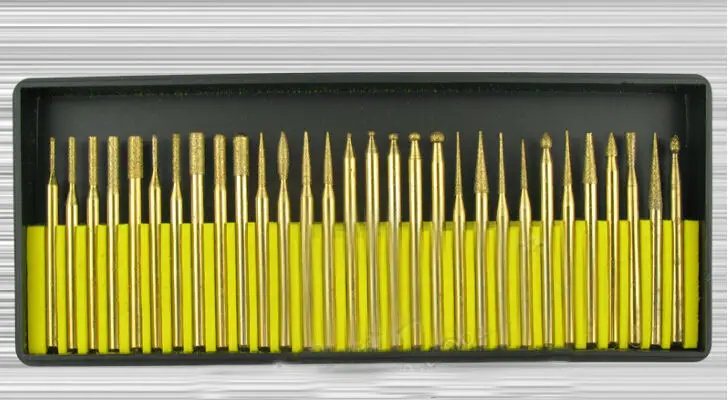 

Free shipping 30PCS 3MM titanium diamond burr Bur Dremel rotary tool bit set on electric rock drill , jewelry, glass tools