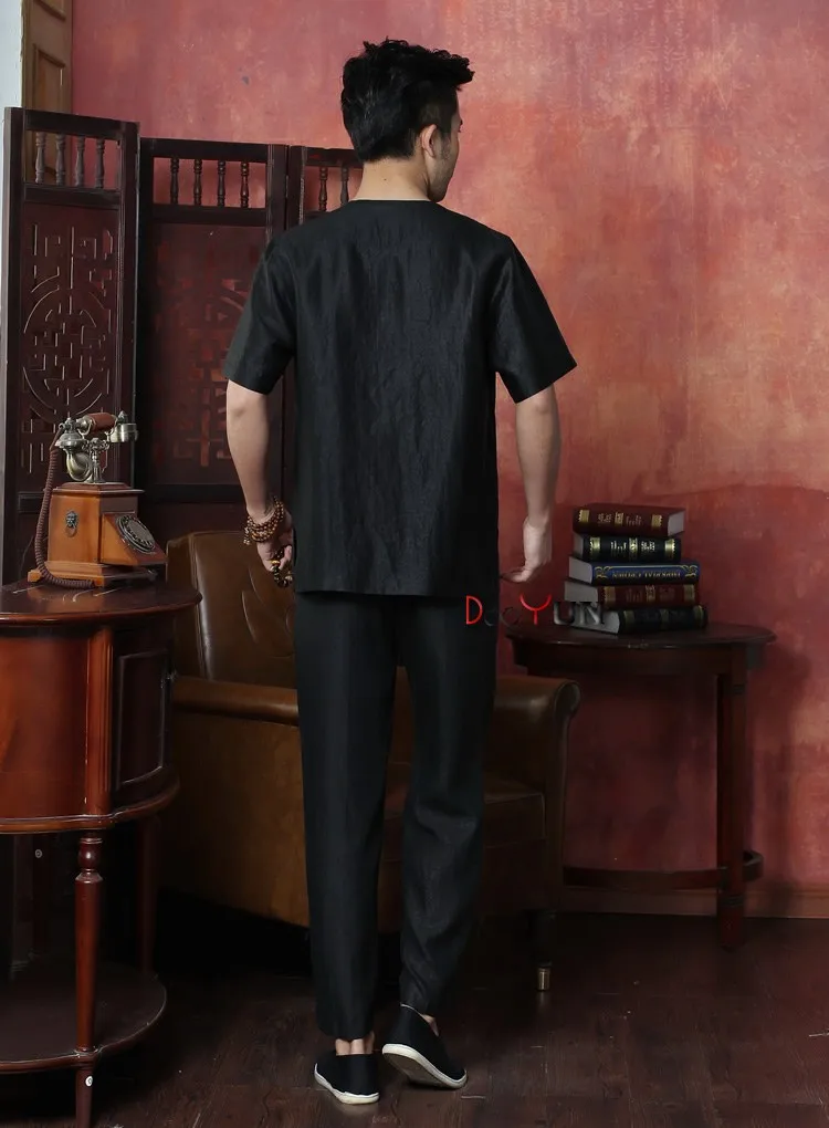 Китайский традиционный Для мужчин Шелковый кунг-фу футболка Классический Однобортный с карманом Тан костюм Размеры M, L, XL, XXL XXXL 4XL