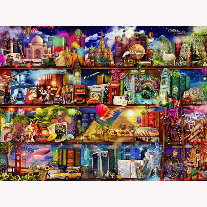

Wall Picture Full square drill Animals 5D Diamond Embroidery Bookshelf scenery Diamond Painting Cross Stitch Mosaic Home Decor